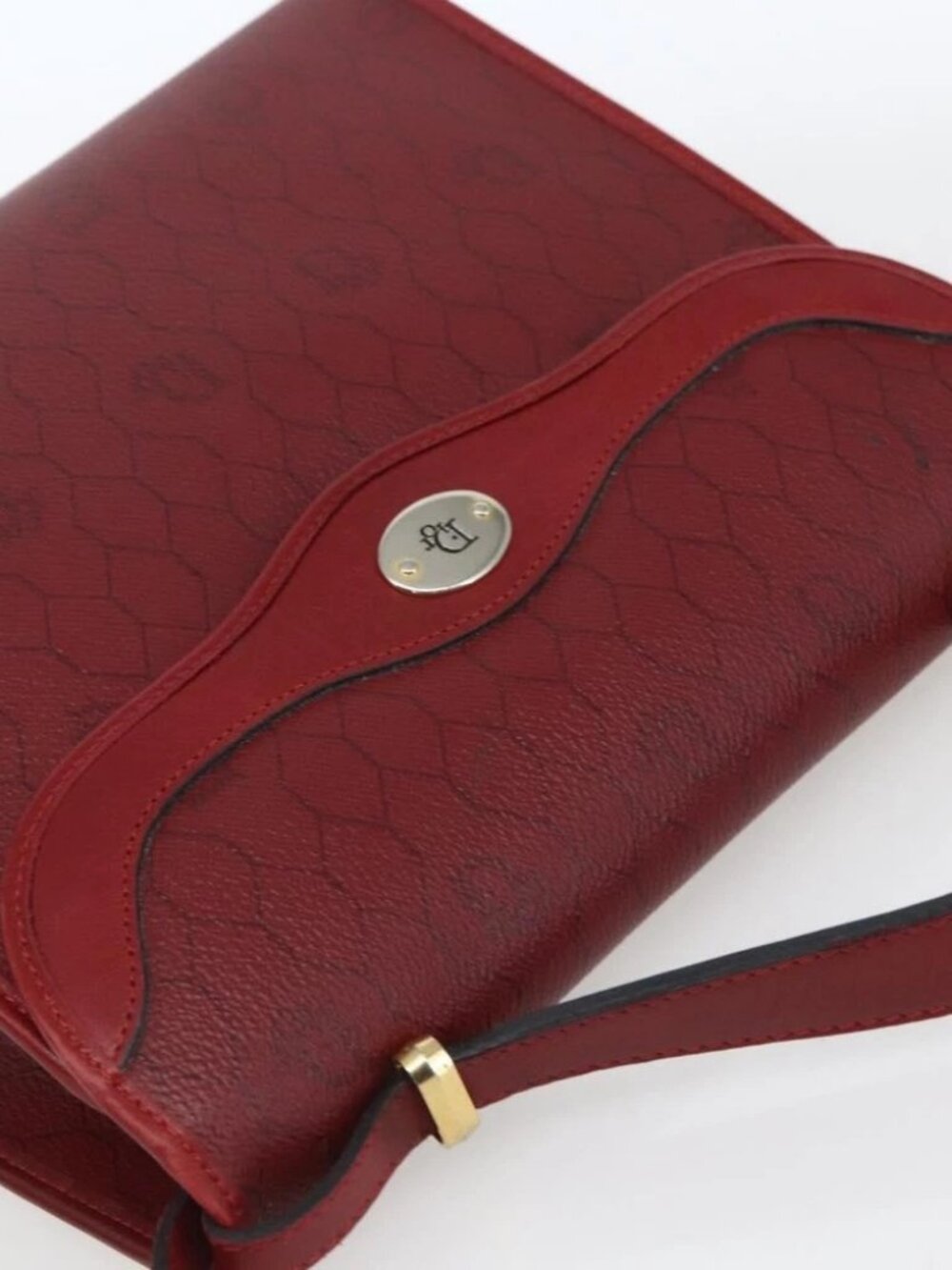 Christian Dior Honeycomb Canvas Hand Bag PVC Leather 2way Red Gold - Picture 10 of 15